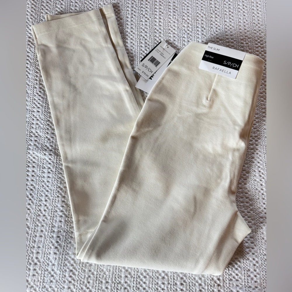 NWT RAFAELLA the slim high rise off white pull on pants size small